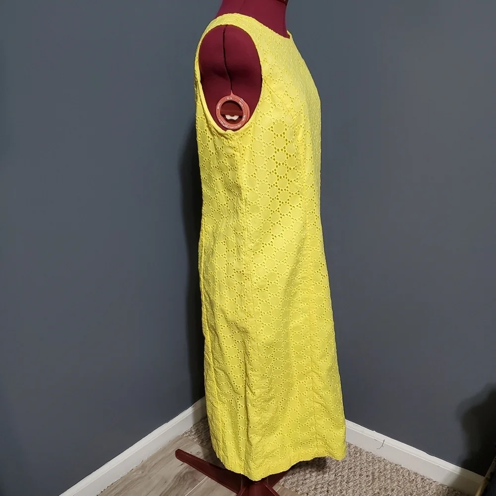 Talbots Yellow Eyelet Sleeveless Sheath Dress 100% Cotton Size 12 - Picture 4 of 5